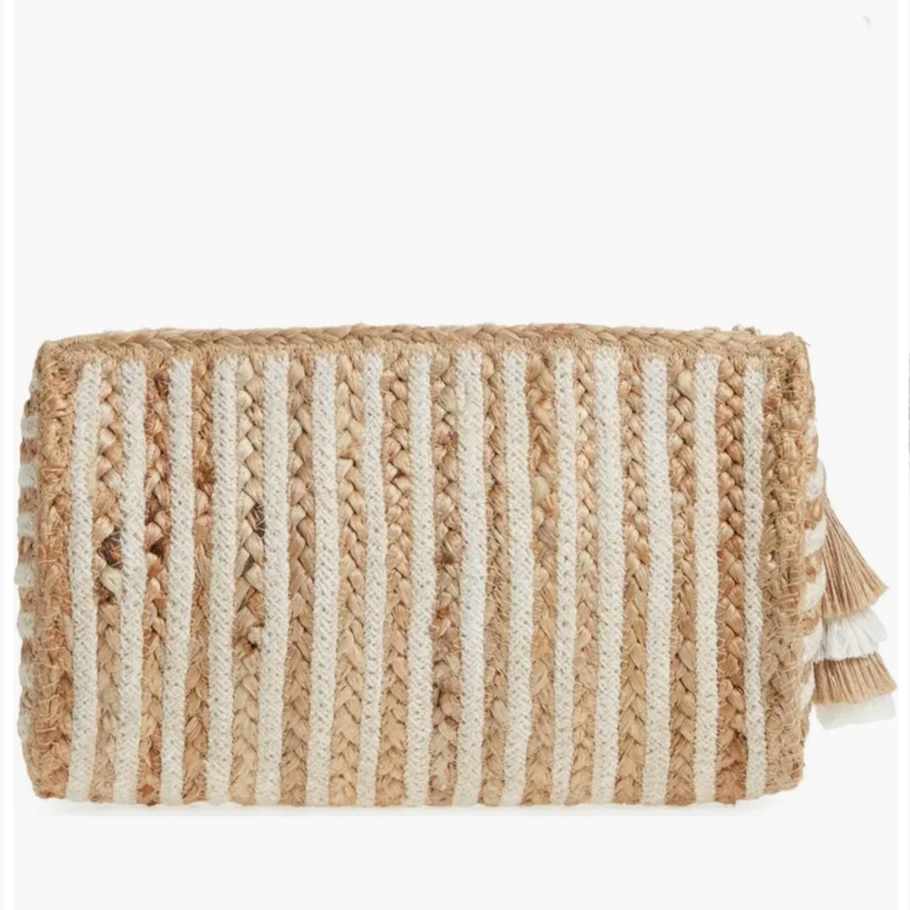 Anthropologie Shiraleah Mare Woven Tassel Clutch Bag in Natural Jute and Cream - Picture 3 of 13